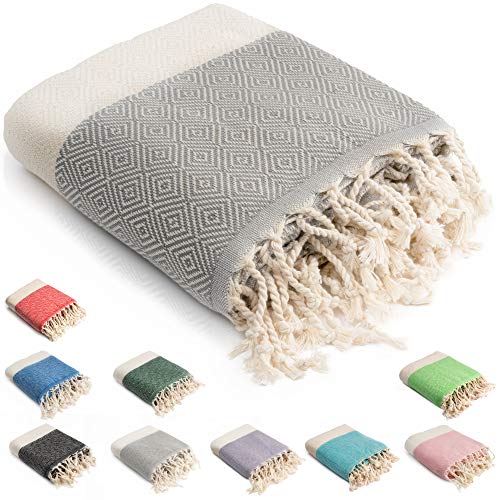 HolyDays® Strandtuch XXL 100x180cm aus 100% Baumwolle Oeko-TEX® | Hamamtuch | Badetuch | Saunatuch | Peshtemal | Fouta | Picknickdecke | groß | hochwertig | saugstark | extra leicht | Damen | Herren - 1