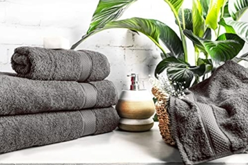Komfortec 8er Handtuch Set aus 100% Baumwolle, 4 Badetücher 70x140 und 4 Handtücher 50x100 cm, Frottee, Weich, Towel, Groß, Anthrazit Grau - 2