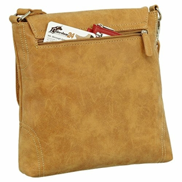 Ledershop24 Geschenkset - Handtasche Schultertasche Umhängetasche Wildleder-Imitat Used Look mit Riegelverschluss Farbe cognac - 3