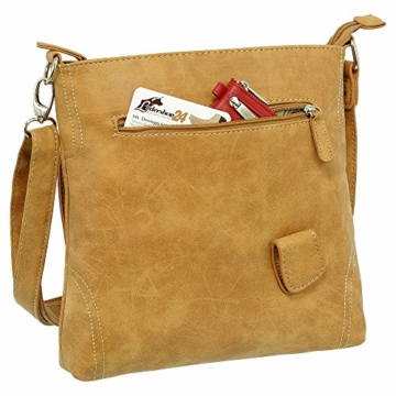 Ledershop24 Geschenkset - Handtasche Schultertasche Umhängetasche Wildleder-Imitat Used Look mit Riegelverschluss Farbe cognac - 5