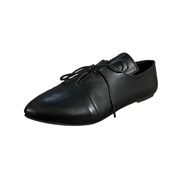 LLDG Flache Damenschuhe, Halbschuhe pu Leder-Optik Freizeit Loafer mokassins Elegant Klassische GeschlosseneBallerinas mode Leichte Spitzschuhe Flacher Mund Slippers Walking Schuhe, Schwarz, 40 EU - 2