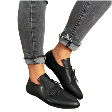 LLDG Flache Damenschuhe, Halbschuhe pu Leder-Optik Freizeit Loafer mokassins Elegant Klassische GeschlosseneBallerinas mode Leichte Spitzschuhe Flacher Mund Slippers Walking Schuhe, Schwarz, 40 EU - 3
