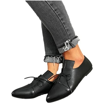 LLDG Flache Damenschuhe, Halbschuhe pu Leder-Optik Freizeit Loafer mokassins Elegant Klassische GeschlosseneBallerinas mode Leichte Spitzschuhe Flacher Mund Slippers Walking Schuhe, Schwarz, 40 EU - 4