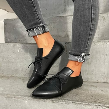 LLDG Flache Damenschuhe, Halbschuhe pu Leder-Optik Freizeit Loafer mokassins Elegant Klassische GeschlosseneBallerinas mode Leichte Spitzschuhe Flacher Mund Slippers Walking Schuhe, Schwarz, 40 EU - 5