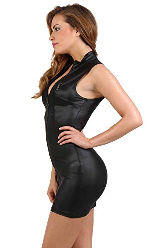 MISS NOIR Damen Minikleid im Wetlook S-3XL Sexy Partykleid mit Zweiwege-Reißverschluss Exclusives Clubwear (Schwarz (Black 9333), M) - 2