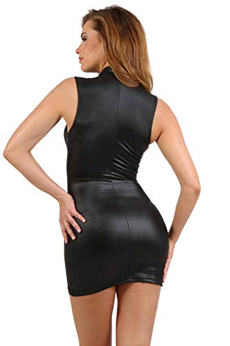 MISS NOIR Damen Minikleid im Wetlook S-3XL Sexy Partykleid mit Zweiwege-Reißverschluss Exclusives Clubwear (Schwarz (Black 9333), M) - 3