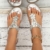 Plateau Sandalen Damen Frauen Strass Dekor Slingback Sandalen elastischer Knöchelriemen Lässige böhmische Strandschuhe Flip Flops Metallic Strass Dekor Sandalen Mit Keilabsatz Strass Damen Sommer - 7