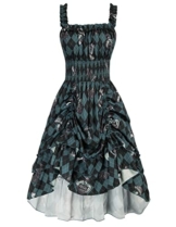 SCARLET DARKNESS Gothic Kleid Damen Vintage Kleider High Low Design Trägerkleid Cocktail Party Kleid S Grün und schwar Rautendruck - 1
