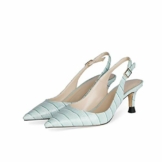 SHXITAYNB Damen High Heels, Neue Einfarbige Lackleder Sandalen Mit Spitzen Zehen Schlangenmuster Niedriger Absatz (Gelb, Hellblau, Schwarz),Light Blue,41 - 1
