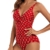VILOREE Damen Monokini Bauchweg Schlankheits Badeanzug Plus Size Badebekleidung Bauchweg für Mollige Rot mit blätter Druck L - 3