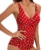 VILOREE Damen Monokini Bauchweg Schlankheits Badeanzug Plus Size Badebekleidung Bauchweg für Mollige Rot mit blätter Druck L - 4