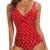 VILOREE Damen Monokini Bauchweg Schlankheits Badeanzug Plus Size Badebekleidung Bauchweg für Mollige Rot mit blätter Druck L - 1