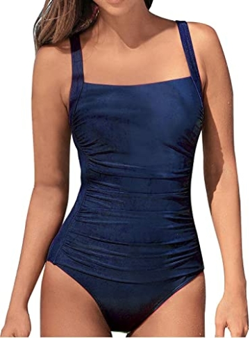 Brosloth Damen Badeanzug Tummy Control Monokinis Bauchweg Einteilige Bademode Swimwear Push Up Badeanzüge Plus Size Badebekleidung(Navy Blau,XXL) - 3