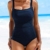 Brosloth Damen Badeanzug Tummy Control Monokinis Bauchweg Einteilige Bademode Swimwear Push Up Badeanzüge Plus Size Badebekleidung(Navy Blau,XXL) - 4