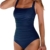 Brosloth Damen Badeanzug Tummy Control Monokinis Bauchweg Einteilige Bademode Swimwear Push Up Badeanzüge Plus Size Badebekleidung(Navy Blau,XXL) - 1
