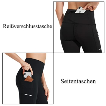 BAYGE Damen Sport Leggings Winter Hohe Taille Fleece Gefüttert Wasserdicht Blickdicht Bauchkontrolle Slim Fit Yogahose Sporthose Sweathose Fitnesshose mit Taschen, Schwarz, M - 3