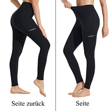 BAYGE Damen Sport Leggings Winter Hohe Taille Fleece Gefüttert Wasserdicht Blickdicht Bauchkontrolle Slim Fit Yogahose Sporthose Sweathose Fitnesshose mit Taschen, Schwarz, M - 4