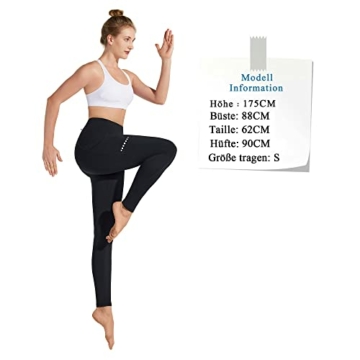 BAYGE Damen Sport Leggings Winter Hohe Taille Fleece Gefüttert Wasserdicht Blickdicht Bauchkontrolle Slim Fit Yogahose Sporthose Sweathose Fitnesshose mit Taschen, Schwarz, M - 5