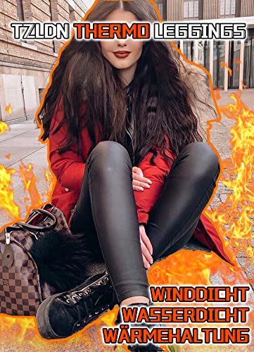 TZLDN Damen Leder Thermoleggins Gefütterte Winterleggins Wetlook High Waist Lederhose Winter Lederoptik Leggings B01 Schwarz (Dünner Flaum) M - 4