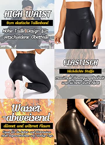 TZLDN Damen Leder Thermoleggins Gefütterte Winterleggins Wetlook High Waist Lederhose Winter Lederoptik Leggings B01 Schwarz (Dünner Flaum) M - 5