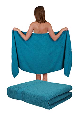 Betz 2 Stück Saunatücher Saunatuch Saunahandtuch Set Palermo 100% Baumwolle Frottier XXL Badetuch Strandtuch Größe 80 x 200 cm Farbe Petrol - 1