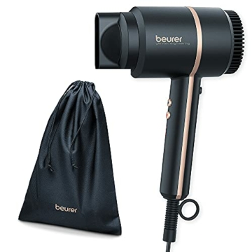 Beurer HC 35 Haartrockner, kompakter Föhn mit Ionenfunktion für glänzendes & geschmeidiges Haar, inklusive Stylingdüse, 1600-2000 Watt, schwarz/rosé - 1