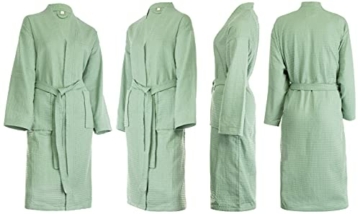 Brandsseller Bademantel Damen & Herren Baumwolle Unisex Leichter Morgenmantel Waffel-Pique Grün S - 5