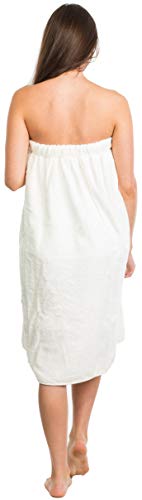 Brandsseller Damen Saunakilt Saunasarong S-XXL mit Klettverschluss, Gummizug und Tasche 100% Baumwolle - Creme/Weiss - 3