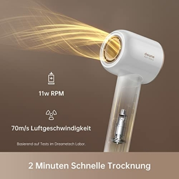 Dreame Hair Glory Haartrockner, trocknet schnell, 110.000 U/min Hochgeschwindigkeit, 70m/s Luftstrom, Negativ-Ionen-Technologie, Temperatur- und Luftgeschwindigkeitsregelung, Weiß - 2