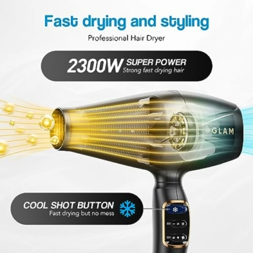 GLAM Profi Haartrockner, Föhn 2300W Leistungsstarker AC Motor Schnell trocknend Ionen Haartrockner mit 2 Geschwindigkeiten 3 Heiz, Cool Shot Taste mit 1 Diffusor & 1 Konzentrator für Multi-Frisuren - 2