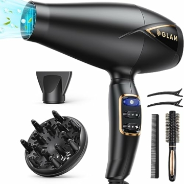 GLAM Profi Haartrockner, Föhn 2300W Leistungsstarker AC Motor Schnell trocknend Ionen Haartrockner mit 2 Geschwindigkeiten 3 Heiz, Cool Shot Taste mit 1 Diffusor & 1 Konzentrator für Multi-Frisuren - 1