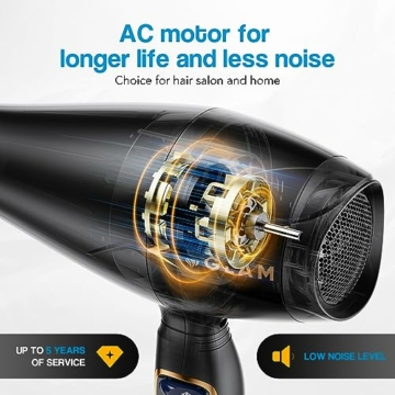 GLAM Profi Haartrockner, Föhn 2300W Leistungsstarker AC Motor Schnell trocknend Ionen Haartrockner mit 2 Geschwindigkeiten 3 Heiz, Cool Shot Taste mit 1 Diffusor & 1 Konzentrator für Multi-Frisuren - 6