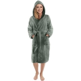 NY Threads Bademantel Damen Kapuze, Weicher Flauschig Fleece, Morgenmantel Damen (Hellgrau, Medium - DE) - 1