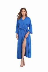 Teemie Damen Bademantel Leichter Morgenmantel Frauen Saunamantel Braut Und Trauzeugin Lang Kimono Hausmantel Schnell Trocknend Saugstark Reisebademantel Schlafanzug Stillnachthemd XL - 1