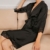 Tuopuda Bademantel Damen, Satin Kimono Morgenmantel Sommer, Nachthemd Spitze mit Taschen Kurz Robe mit Gürtel Blumenspitze Nachtwäsche Sleepwear für Party Hochzeit Braut Brautjungfern, Schwarz, L - 2