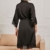 Tuopuda Bademantel Damen, Satin Kimono Morgenmantel Sommer, Nachthemd Spitze mit Taschen Kurz Robe mit Gürtel Blumenspitze Nachtwäsche Sleepwear für Party Hochzeit Braut Brautjungfern, Schwarz, L - 3