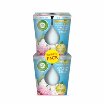 Air Wick Wohlfühl-Duftkerze DUO im Glas – Duft: Cotton Flower Dream – Enthält natürliche ätherische Öle – Duftkerzenset mit je 2 Kerzen - 2