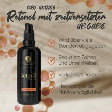 BIO Retinol Serum hochdosiert 100ml • Retinol 5-Fach-Komplex +Hyaluron +Vitamin C ✓ Vegan & BIO ✓ hochwirksam verkapseltes Retinol für strahlende & reine Haut ohne Pickel ✓ Anti Aging Made in Germany - 6