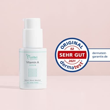 colibri skincare Vitamin A Serum 30ml - Retinol Serum hochdosiert - 4-fach Wirkstoffkomplex mit Retinol, Retinal, Bakuchiol und Ceramiden - schnell einziehende Anti Aging Creme für Gesicht - 3