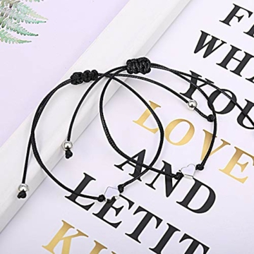 Xinzistar 2 Stück Freundschaftsarmband Paar Armbänder Langstrecken Versprechen Matching Armbande für Damen Herren Paare Beste Freunde Mutter Tochter (Herz, Schwarz) - 6