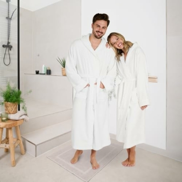 Blumtal Bademantel Damen und Herren - kuschelig weicher Fleece Bademantel mit Kapuze & praktischen Fronttaschen, Oeko-TEX® Zertifiziert, Größe L, Farbe Grau - 6