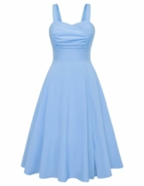 Damen Elegant Blumenkleid Spaghetti Midikleid A-Linie Partykleid Festlich Cocktailkleid Blau S - 1