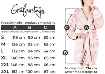 Gräfenstayn Bademantel Damen flauschig mit Kapuze - Kuschelfleece - Öko-Tex Standard 100 - Morgenmantel leicht & kurz - Größe (S, Rosa) - 6
