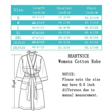 HEARTNICE Bademantel Damen 100% Baumwolle, Sauna Bademantel Damen leicht Morgenmantel Kimono Hausmantel lang (Grau Mel., M) - 6