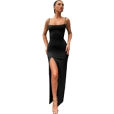 QKEPCY Sexy Kleid Damen Partykleid Damen Bodycon Kleid Spaghettiträger Midikleid Asymmetrisch Figurbetontes Ärmelloses Kleid Enger Sommerkleid Partykleid mit Schlitz (Schwarz M) - 1