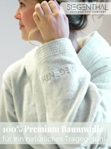 SIEGENTHAL® Damen Bademantel Frottee Velour 100% Baumwolle mit Kapuze Flauschig - Mint L - XL - 3