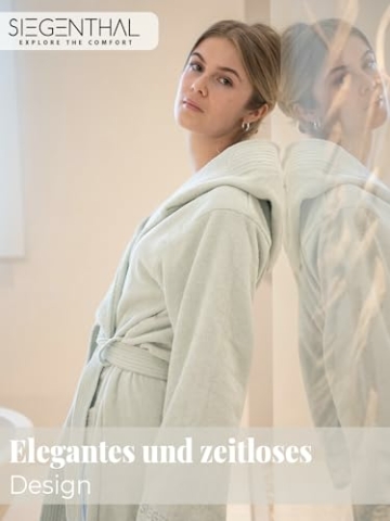SIEGENTHAL® Damen Bademantel Frottee Velour 100% Baumwolle mit Kapuze Flauschig - Mint L - XL - 5