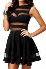 Zeagoo Damen Sexy Hohe Taille Partykleid Cocktailkleid Sommerkleid Bodycon MiniKleid mit Mesh Clubwear A-Linie Kleid XL Schwarz - 1