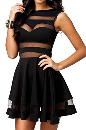 Zeagoo Damen Sexy Hohe Taille Partykleid Cocktailkleid Sommerkleid Bodycon MiniKleid mit Mesh Clubwear A-Linie Kleid XL Schwarz - 1