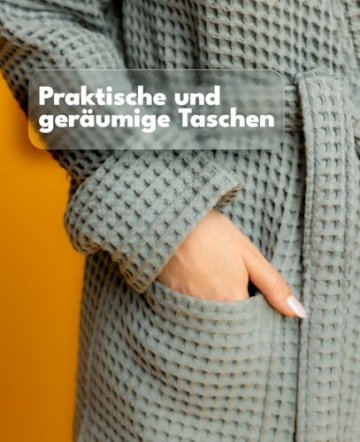 BLUMIS® Bademantel Damen – moderner Morgenmantel, Waffelpique Muster, OEKO-TEX Baumwolle, Sauna geeignet, Kimono Schnitt - Grau - 2